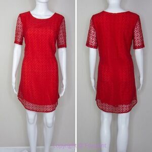 Sam & Lavi USA-made lace short sleeves red shift dress, women size M